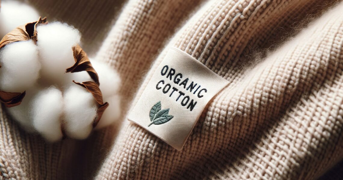 Nachhaltige Mode: Organic Cotton Etikett auf nachhaltigem Strickpullover